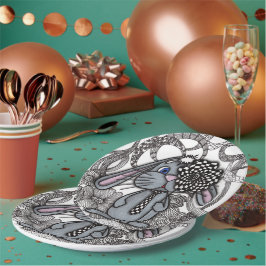 De Papel Conejito Tierno Dibujado a Mano Zen Doodle Plato d