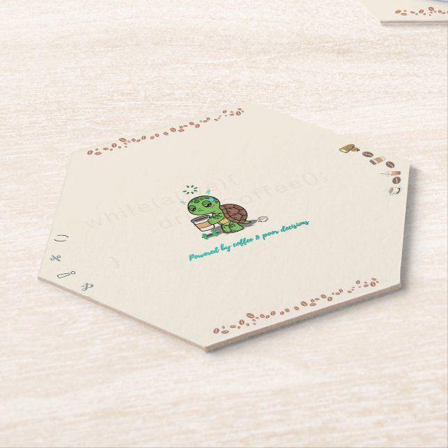 De Papel Cute Turtle Coffee Coaster | Hexágono Posavasos (En perspectiva)
