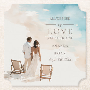 De Papel Elegante Amor y Posavasos para Boda en la Playa