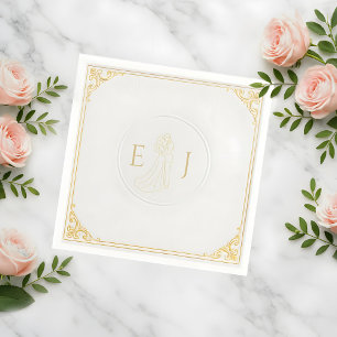 De Papel Elegante Boda blanco servilleta con Iniciales Pers