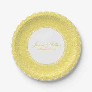De Papel Elegante mariposa amarillo encaje doiley plato per