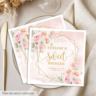 De Papel Fancy peonías rosa claro dorado servilleta para sw