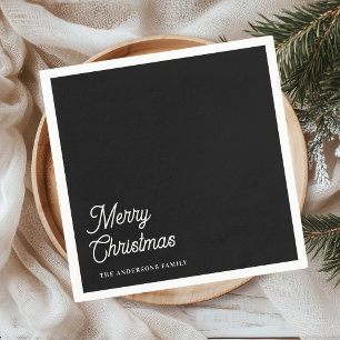 De Papel Feliz Navidad en la servilleta negra con nombre fa