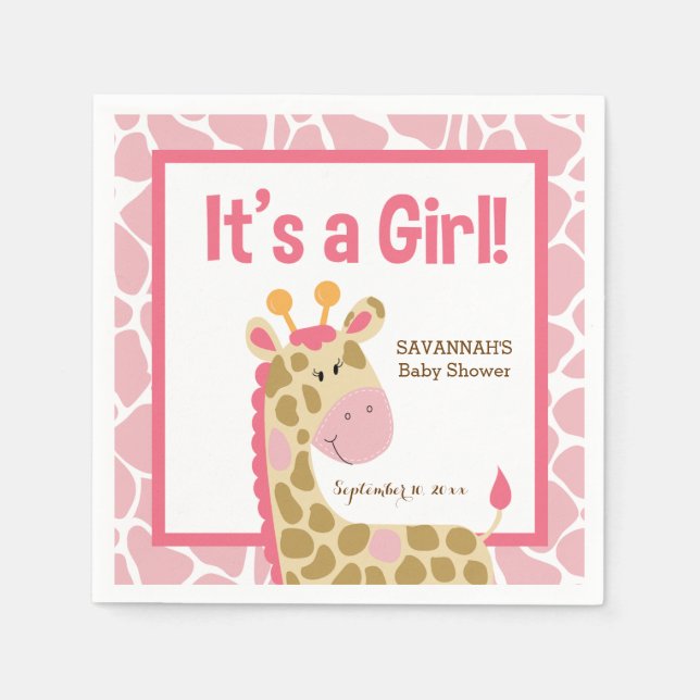 De Papel Giraffe rosa Es una servilleta Personalizado Chica (Anverso)
