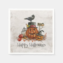 De Papel Halloween Black Bird and Pumpkins | Servilleta