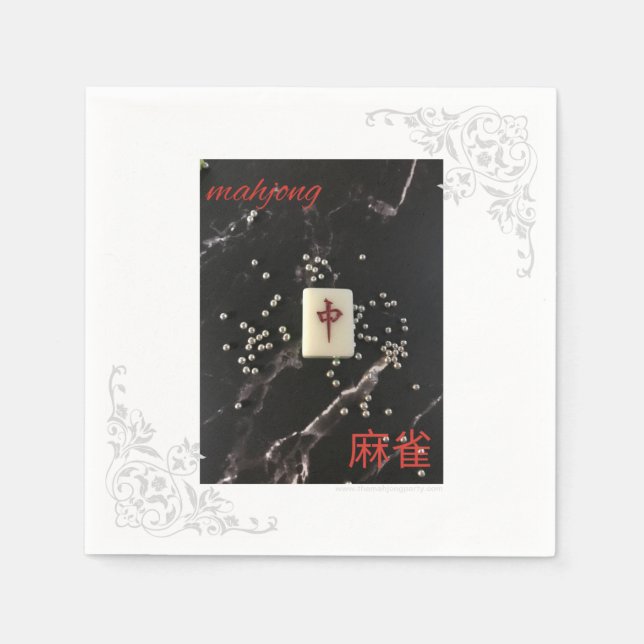 De Papel La servilleta mahjong asiática con el Dragón Rojo (Anverso)