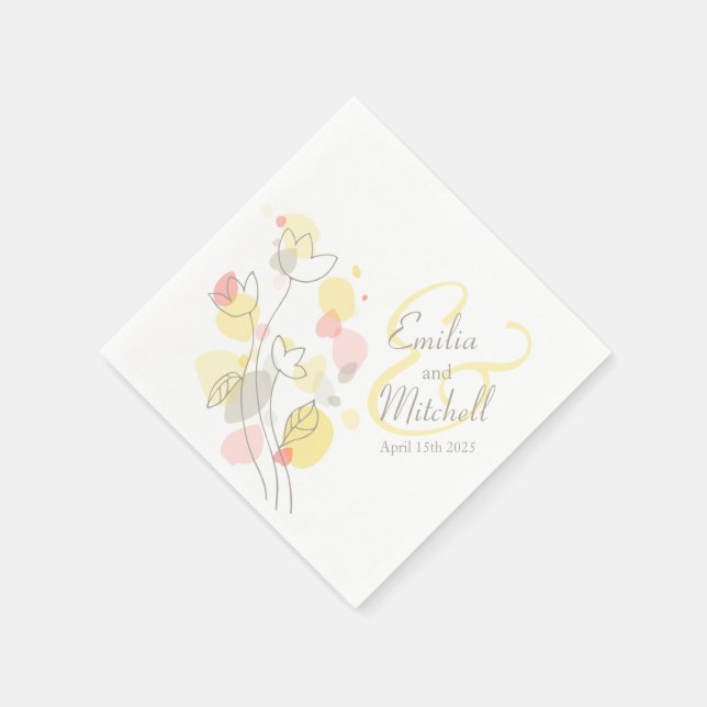 De Papel Moderno confetti flor nombre fecha boda servilleta (Borde)