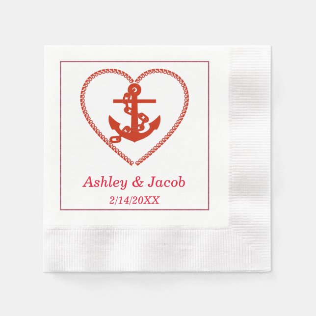 De Papel Nautical Anchor Heart Boda servilleta (Anverso)