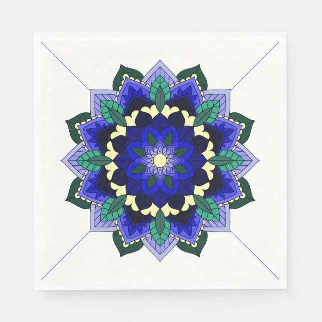 De Papel Patrón Mandala 02 en servilleta azul oscuro (Anverso)