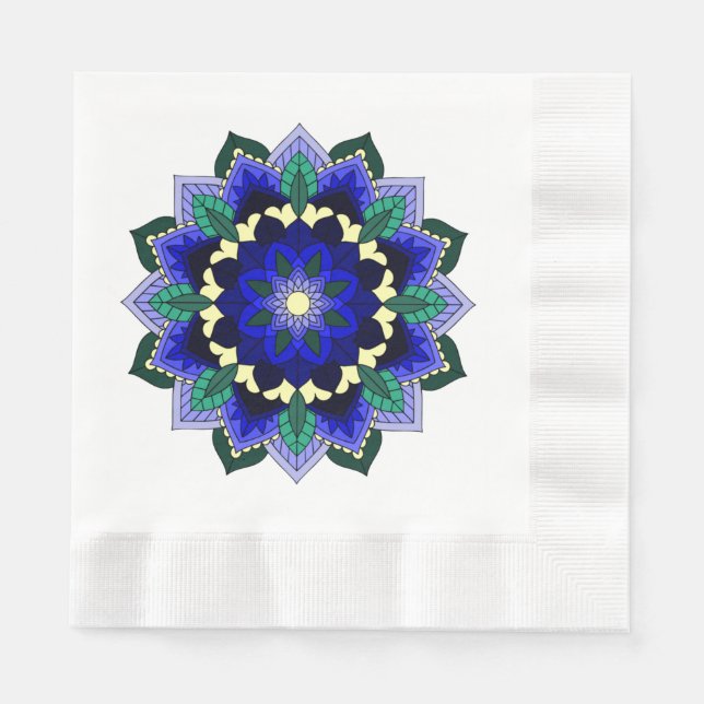 De Papel Patrón Mandala 02 en servilleta azul oscuro (Anverso)