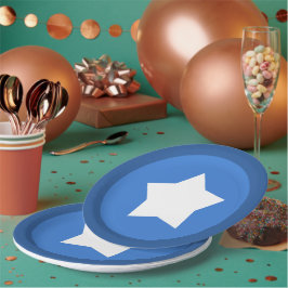 De Papel Plato Azul con Borde Azul y Estrella Blanca en el