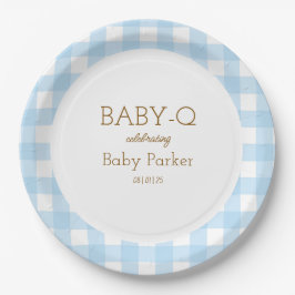 De Papel Plato Circular Baby-Q Gingham Azul 2