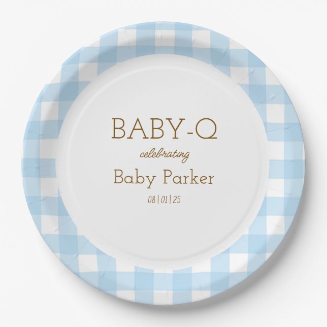 De Papel Plato Circular Baby-Q Gingham Azul 2 (Anverso)