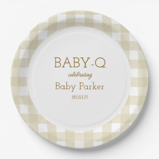 De Papel Plato Circular Baby-Q Gingham Beige 2