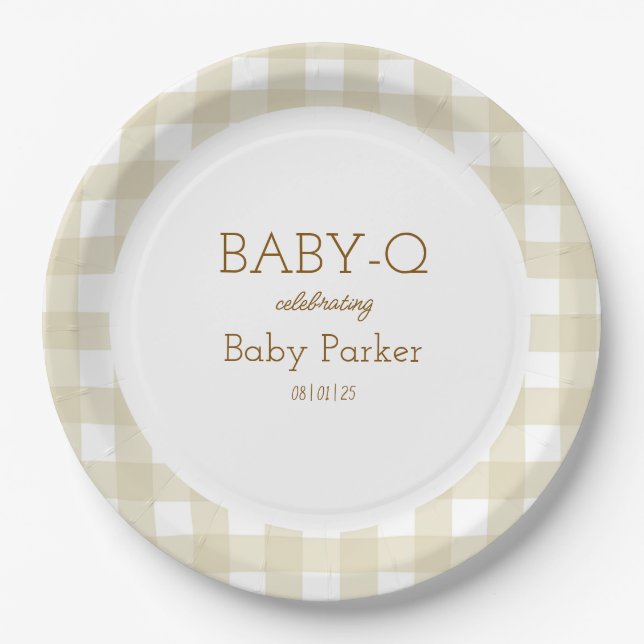 De Papel Plato Circular Baby-Q Gingham Beige 2 (Anverso)