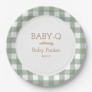 De Papel Plato Circular Baby-Q Gingham Verde 2