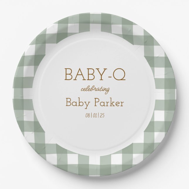 De Papel Plato Circular Baby-Q Gingham Verde 2 (Anverso)