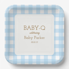 De Papel Plato Cuadrado Blue Gingham Baby-Q 2