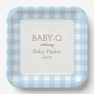 De Papel Plato Cuadrado Blue Gingham Baby-Q 2