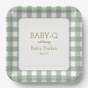 De Papel Plato cuadrado Green Gingham Baby-Q 2