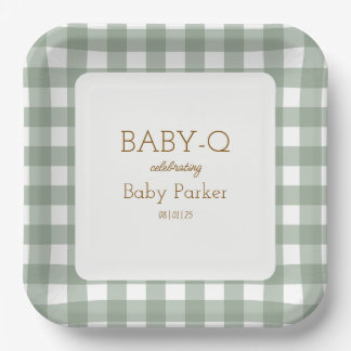 De Papel Plato cuadrado Green Gingham Baby-Q 2