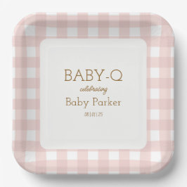 De Papel Plato cuadrado Pink Gingham Baby-Q 2