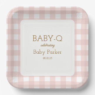 De Papel Plato cuadrado Pink Gingham Baby-Q 2