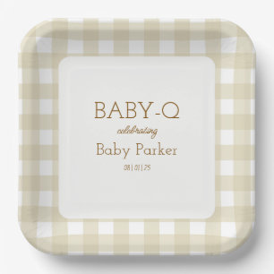 De Papel Plato cuadrado Tan Gingham Baby-Q 2