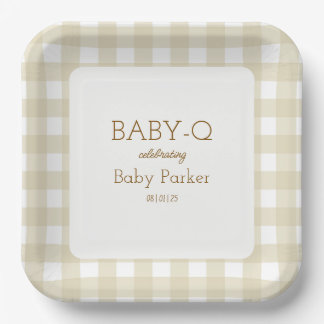De Papel Plato cuadrado Tan Gingham Baby-Q 2