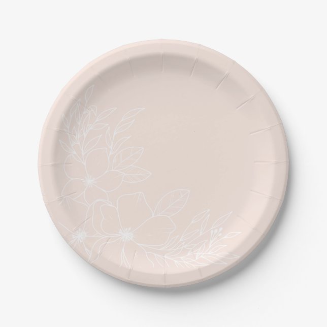 De Papel Plato Floral Rosa Pastel y Blanco (Anverso)