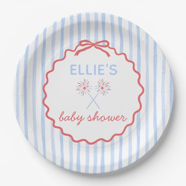 De Papel Plato para Baby Shower Rojo Blanco y Próximo (Anverso)