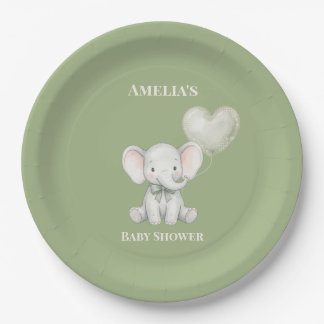 De Papel Plato personalizado para baby shower con elefante