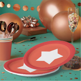 De Papel Plato Rojo con Borde Rojo y Estrella Blanca en el