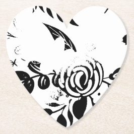 De Papel Posavasos Floral Desvaído Corazón Blanco y Negro C