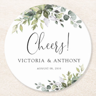 De Papel Posavasos Redondo Cheers Boda Eucalipto