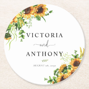 De Papel Posavasos Redondo Floral Amarillo para Boda