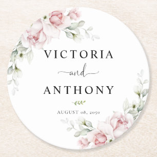 De Papel Posavasos Redondo Floral Rosa Suave para Boda