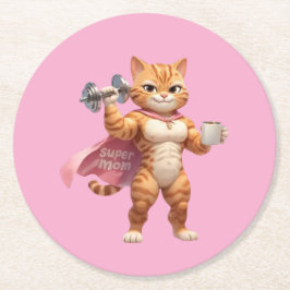 De Papel Posavasos Redondo Super Mamá Gimnasio Gato