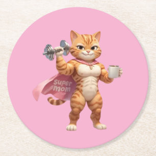 De Papel Posavasos Redondo Super Mamá Gimnasio Gato