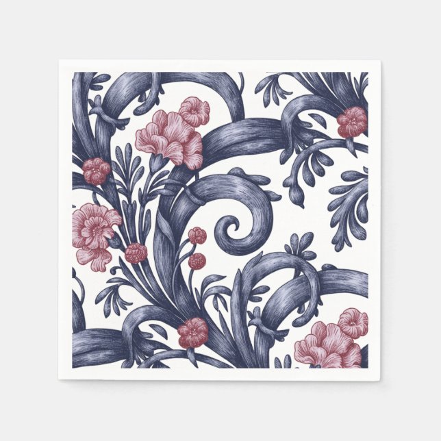 De Papel Servilleta azul rosa Art Nouveau (Anverso)