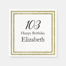 Servilleta blanca y dorada para cumpleaños 103