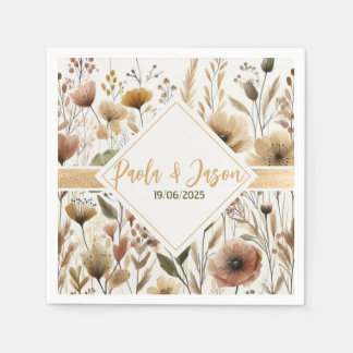 De Papel servilleta boda floral con cinta dorada