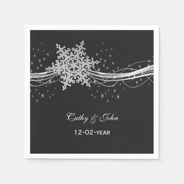 De Papel servilleta boda personalizada Black Silver (Anverso)