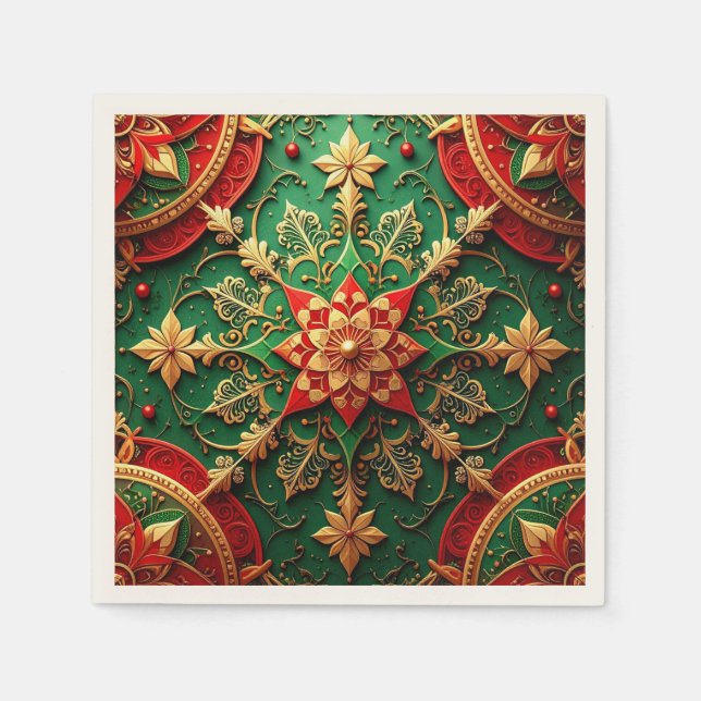 De Papel Servilleta decorativa navideña verde roja (Anverso)