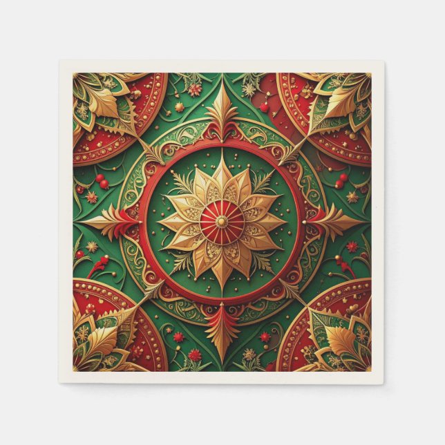De Papel Servilleta decorativa navideña verde roja (Anverso)