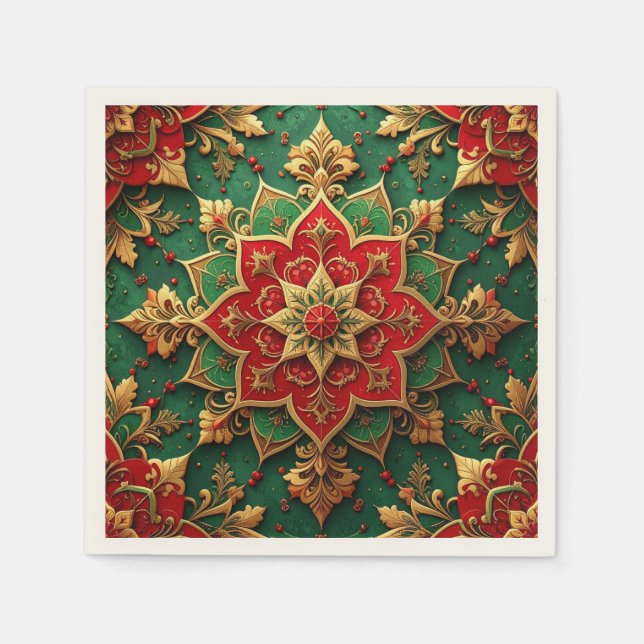 De Papel Servilleta decorativa navideña verde roja (Anverso)