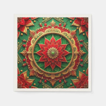 Servilleta decorativa navideña verde roja