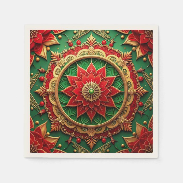 De Papel Servilleta decorativa navideña verde roja (Anverso)