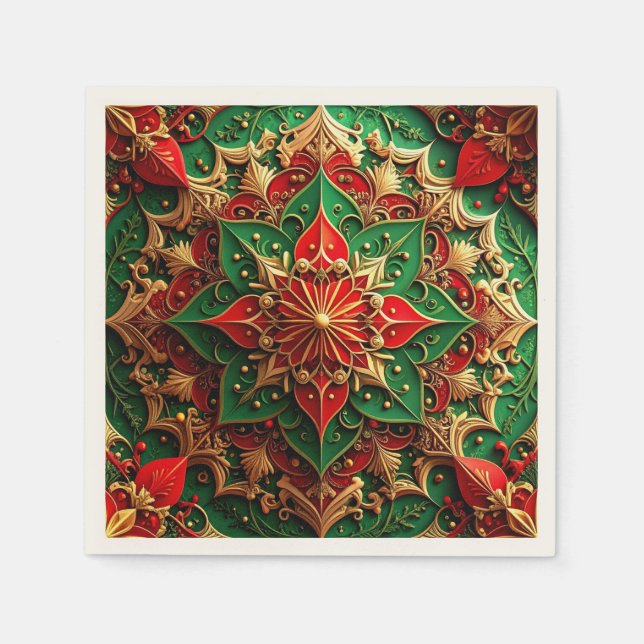 De Papel Servilleta decorativa navideña verde roja (Anverso)