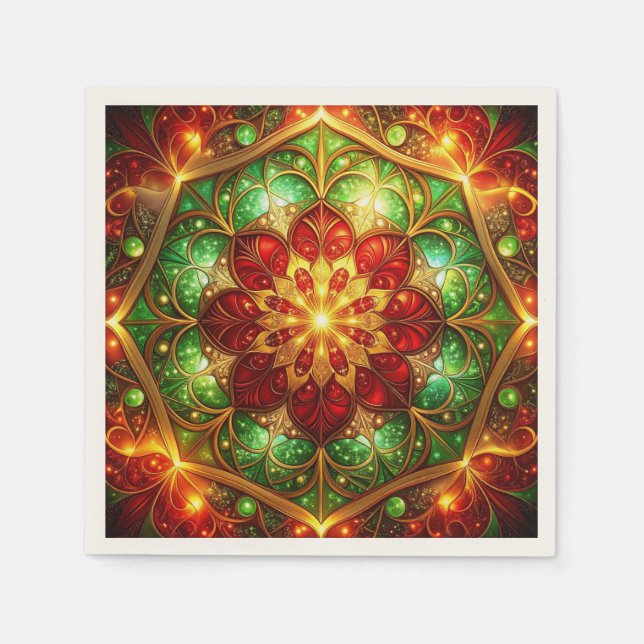 De Papel Servilleta decorativa navideña verde roja (Anverso)